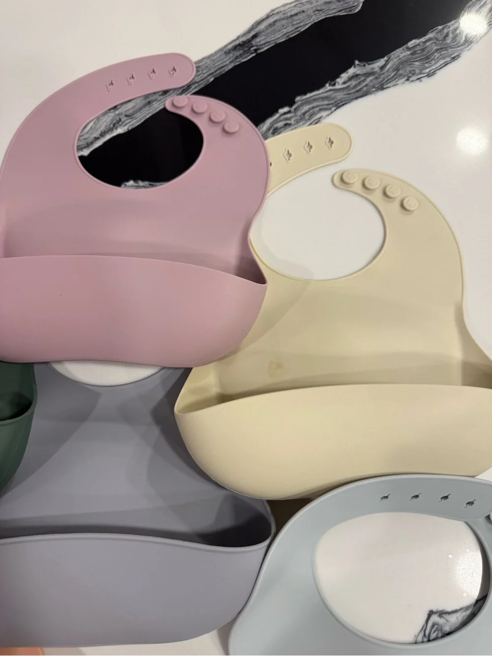 Mushie Adjustable Silicone Baby Bib Set in Pink, Green, Cream, Gray, Peach, Blue